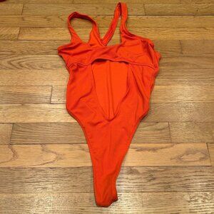 Icon Swim Mesh Cut Out Thong Cheeky Orange One Piece Swimsuit Women’s Small